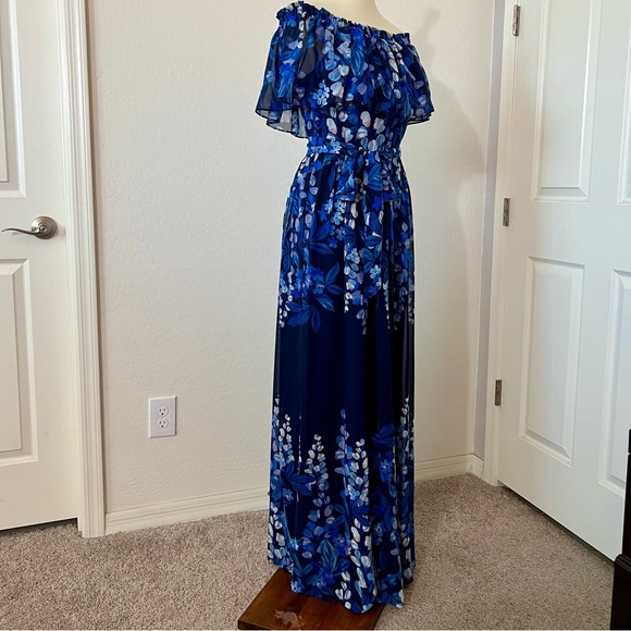 Eliza J Women's Floral Print Off The Shoulder Popover Maxi Dress - Picture 8 of 13